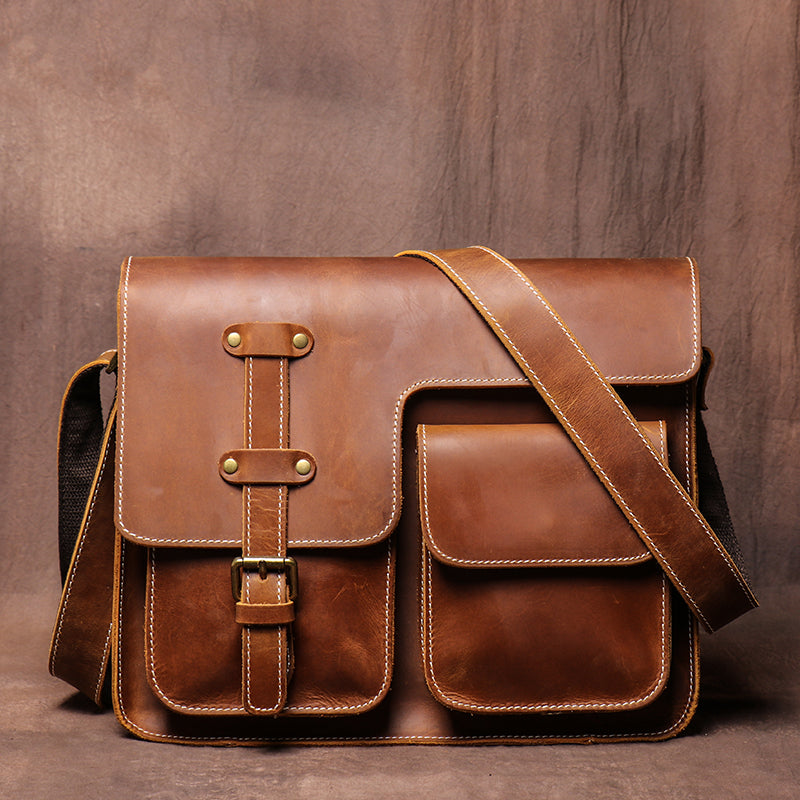 Crazy Horse Leather Laptop Messenger Bag – Vintage Crossbody Business & Office Bag