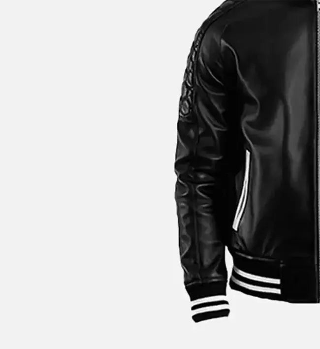 Men’s Sheepskin Plain Leather Varsity Biker Jacket