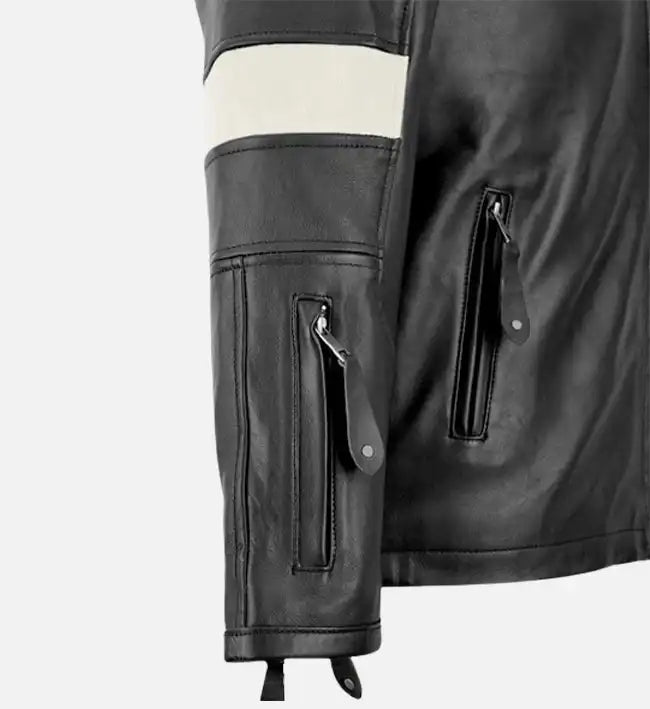 Men’s Sheepskin Slim Fit Leather Jacket – Black & White with Streamlined Design