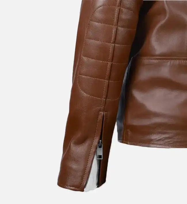 Men’s Sheepskin Leather Jacket – Tan Brown with Contrasting Stripes