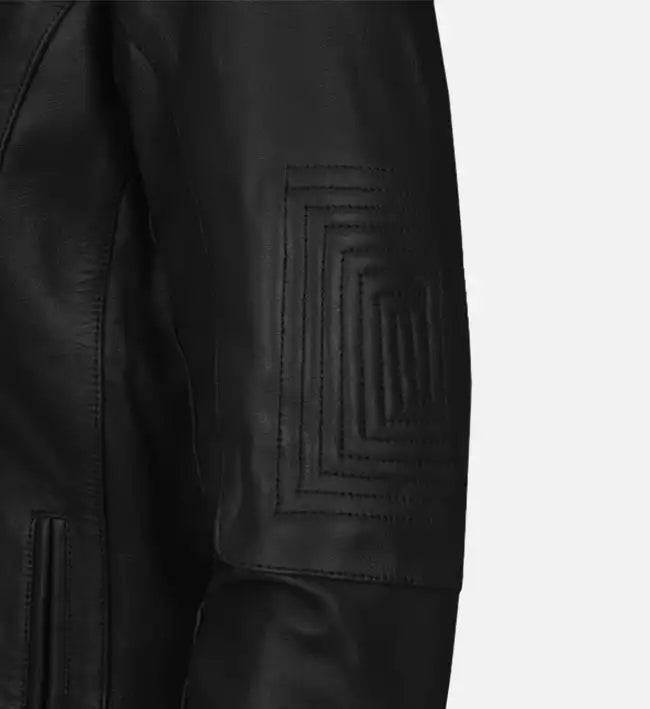 Genuine Sheepskin Leather Jacket – Black with Quilted Panel Sleeves
