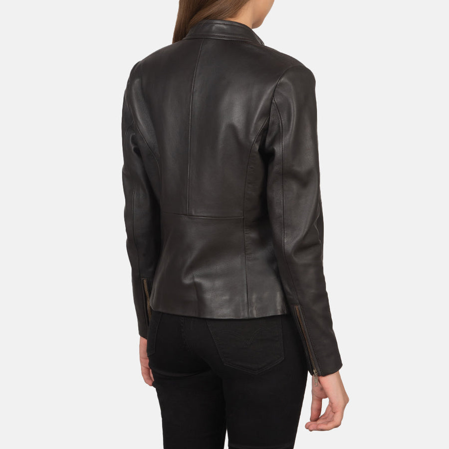 Women’s Sheepskin Leather Bomber Jacket with Band Collar