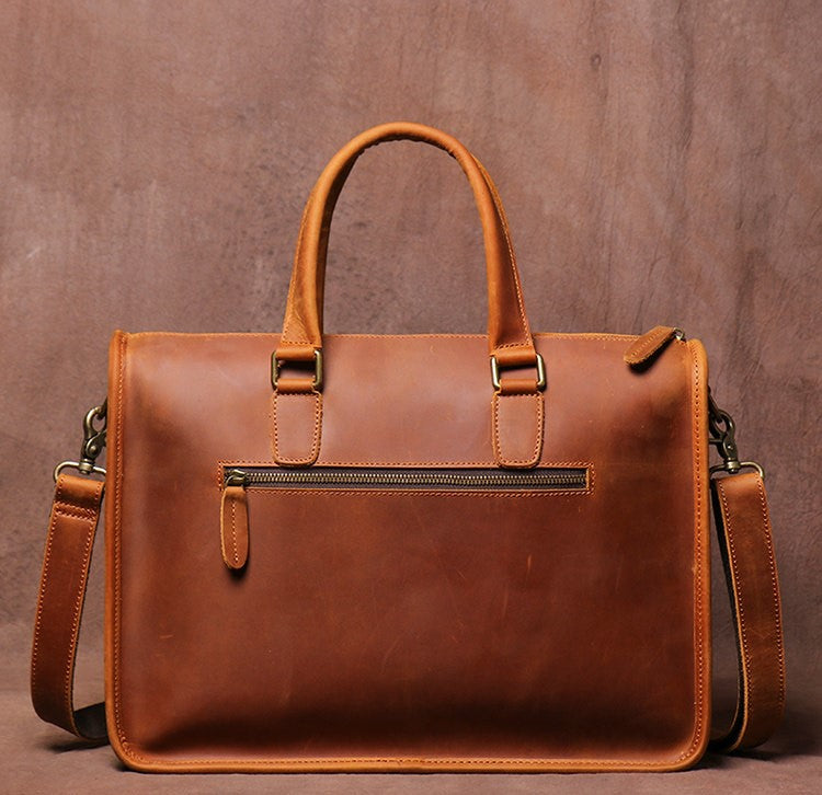 Crazy Horse Leather Laptop Briefcase – Vintage Business Office Messenger Bag