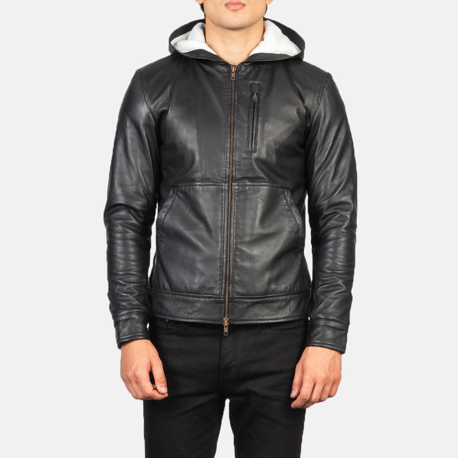 Men’s Hooded Sheepskin Leather Jacket with Fleece Lining