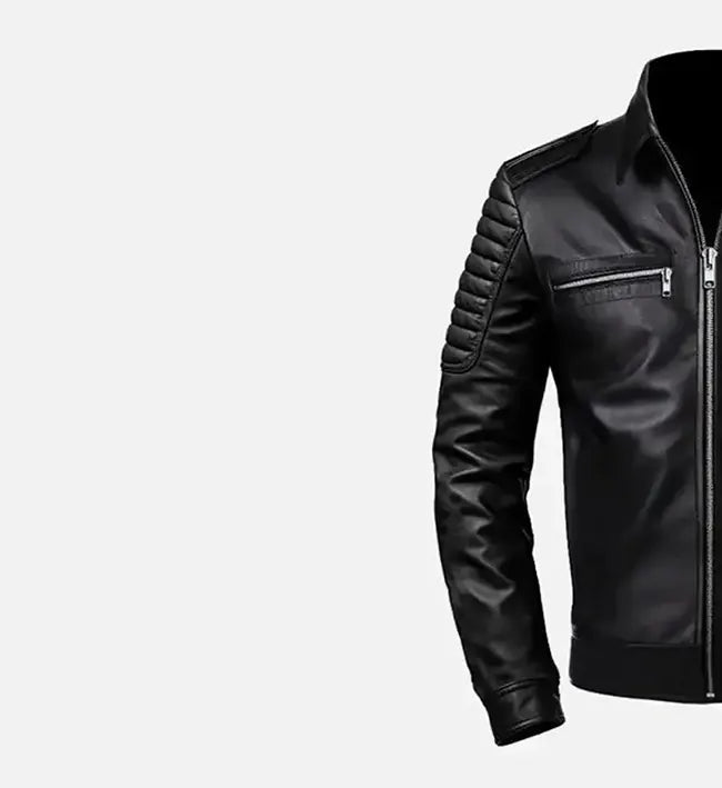 Men’s Sheepskin Leather Slim fit Café Racer Style Black Leather Jacket