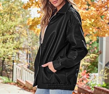 Women Real Leather Jacket - Trendy Bomber Moto Jacket - Oversized Leat