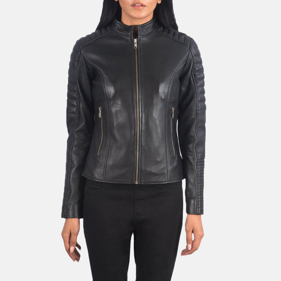 Sheepskin Genuine Leather Biker Jacket With Band Collar