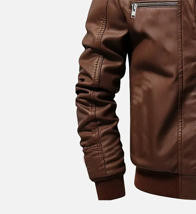 Men’s Vintage Sheepskin Brown Hooded Leather Jacket
