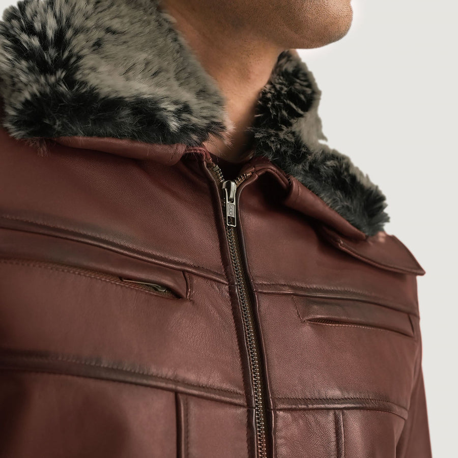 Iconic Distressed Brown Sheepskin Leather Jacket with Detachable Faux Fur Collar