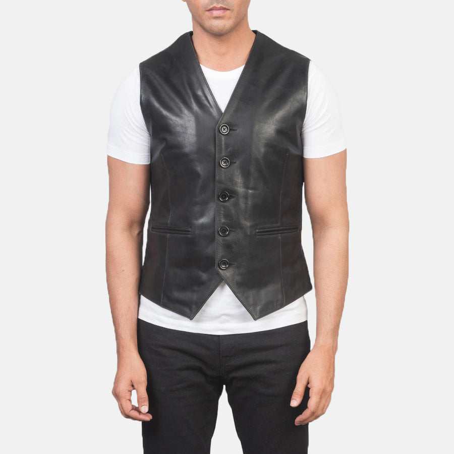Men’s Pull-Up Cowhide Leather Vest – 5 Button Closure