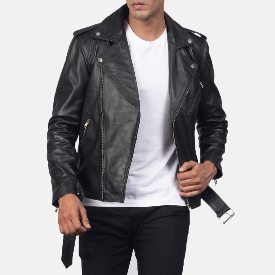 Genuine Cowhide Black Biker Leather Jacket For Men