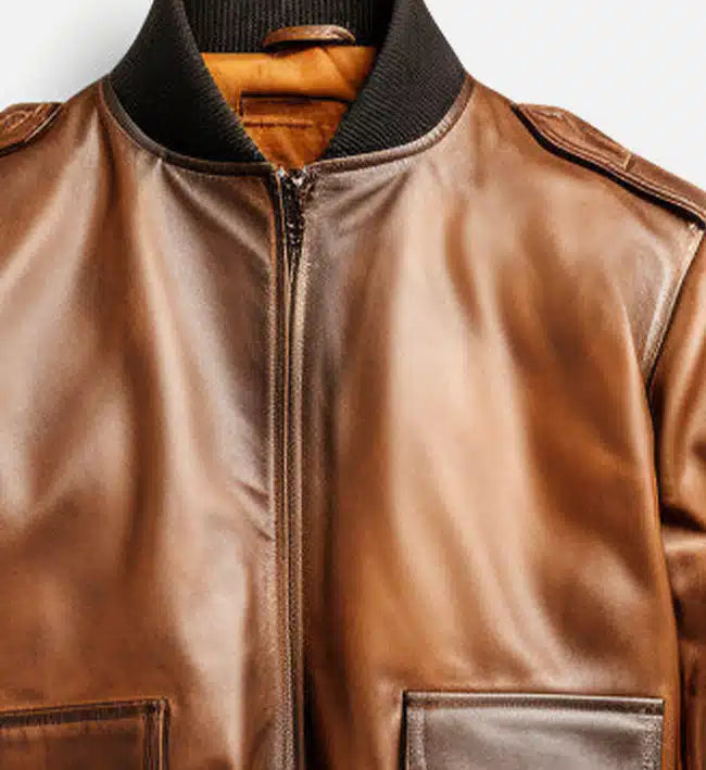 Men’s Sheepskin Distressed Brown Bomber Vintage Leather Jacket