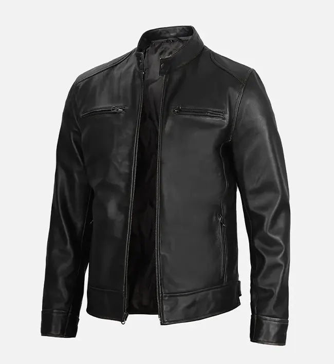 Men’s Sheepskin Leather Jacket – Black with Padded Shoulders and Streamlined Back