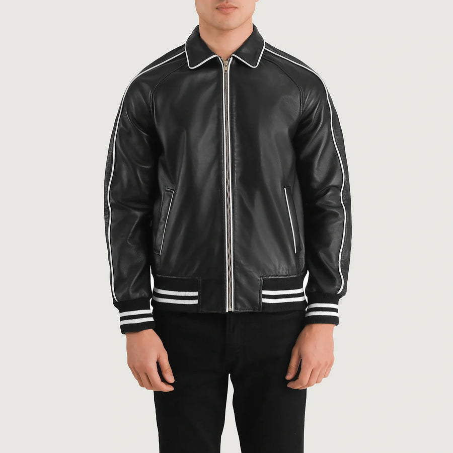 Men’s Semi-Aniline Sheepskin Leather Jacket with Raglan Sleeves