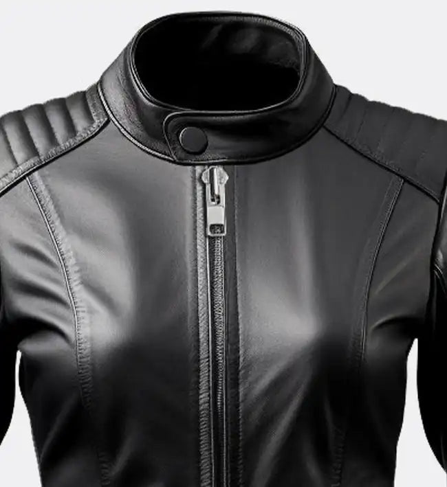 Women’s Black Sheepskin Leather Jacket – Slim Fit with Quilted Shoulders