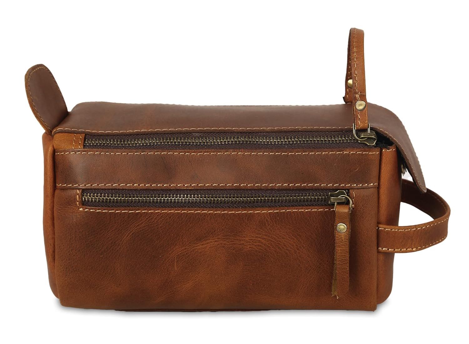 Pure Leather Toiletry Bag - Unisex Travel Dopp Kit - Hand stitched Leather Washbag, Sponge Kit, Ditty Bag, Shaving Kit