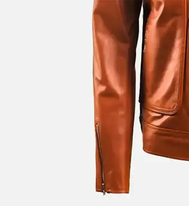 Genuine Sheepskin Brown & Black Leather Jacket with Zip Pocket For Men