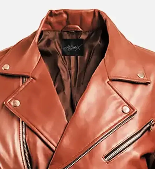 Men’s Sheepskin Leather Biker Jacket – Brown with Asymmetrical Zipper