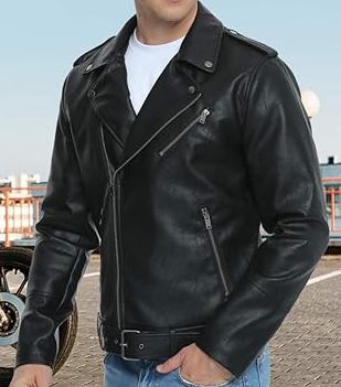 Men's Black Leather Jacket - Classic Biker Style, Genuine Leather, Casual Outerwear