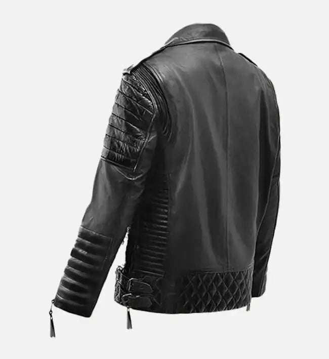 Women’s Black Sheepskin Asymmetrical Leather Biker Jacket with Belt
