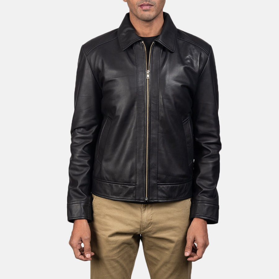 Men’s Sheepskin Leather Rider Jacket with Shirt Collar – Semi-Aniline Finish