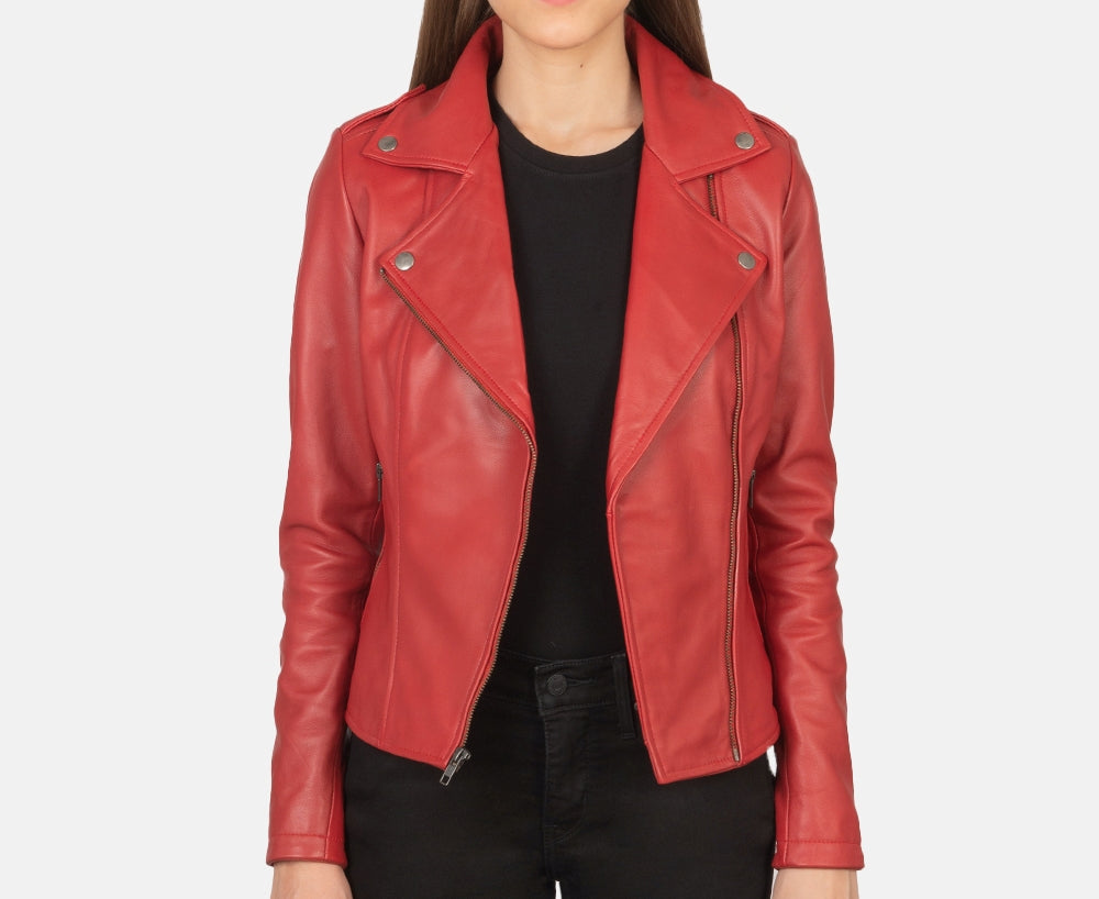 Bold & Stylish Women's Leather Biker Jacket with Notched Lapel Collar – Chic Moto Racer Jacket for Girls - a Modern, Edgy Look