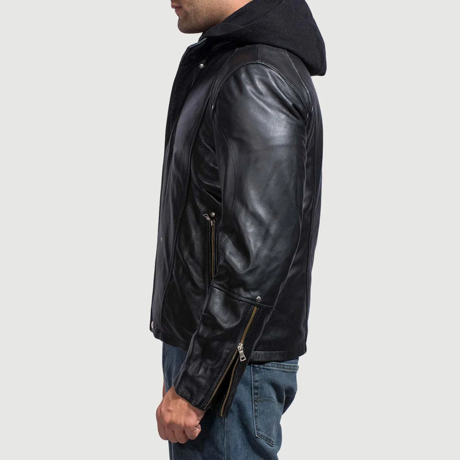 Real Leather Cowhide Jacket with Hood For Men – Timeless Black Style
