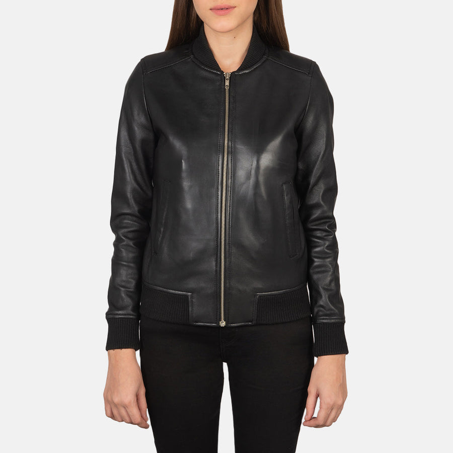 Sheepskin Genuine Leather Bomber Jacket For Women