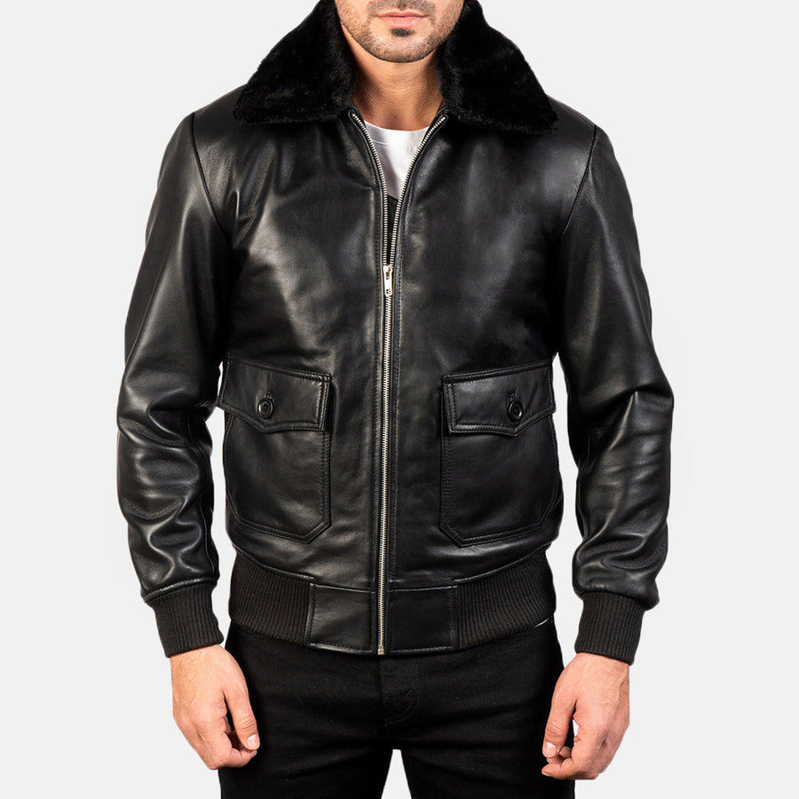 Men’s Semi-Aniline Sheepskin Leather Jacket with Removable Fur Collar