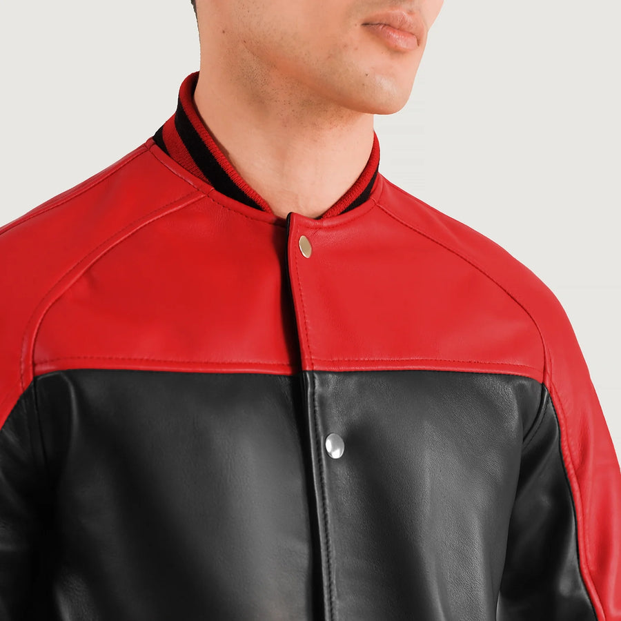 Men’s Semi-Aniline Sheepskin Leather Varsity Jacket with Raglan Sleeves