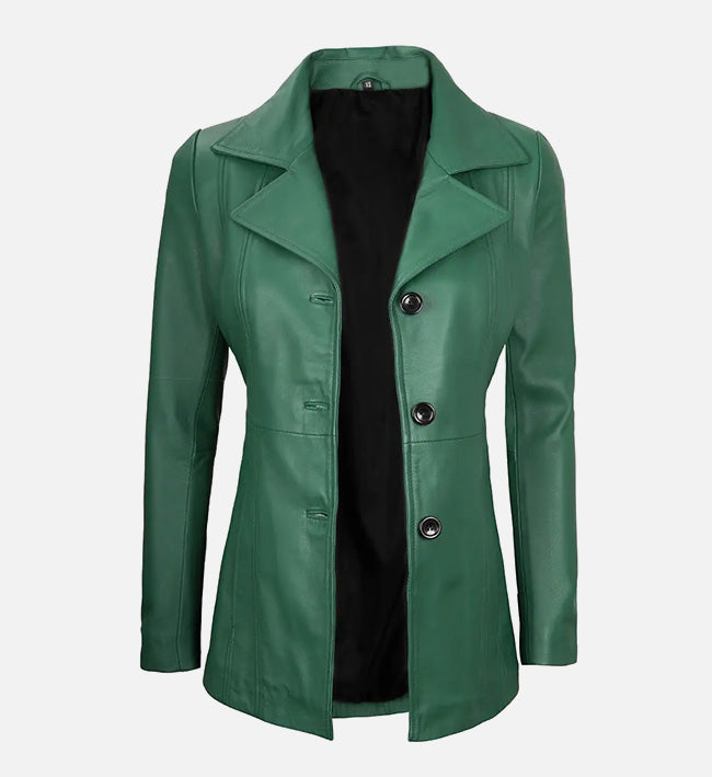 Women’s Sheepskin Three Button Real Leather Blazer – Classic Fitted Style