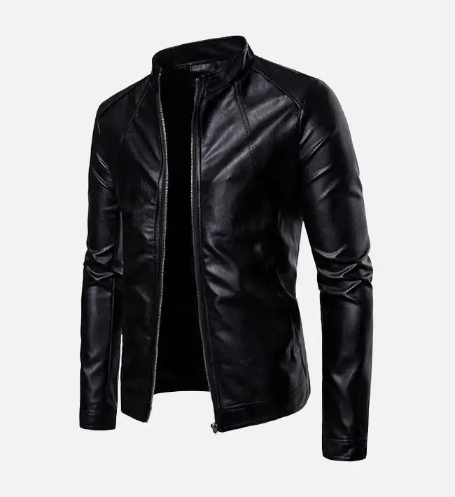 Men’s Black Sheepskin Leather Biker Jacket – Sleek Fitted Design