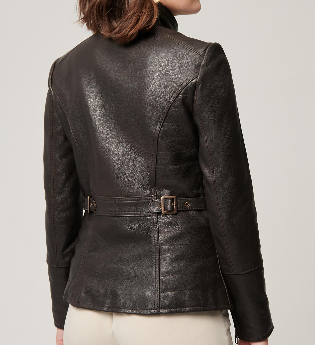 Women Unique Style Real Leather Jacket, Female's Classic Leather Moto Racer Jacket - Business Style Jacket