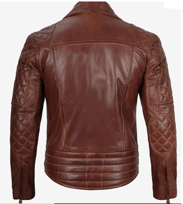 Men's Cafe Racer Leather Jacket - Retro Style Asymmetrical Moto Quilted Shoulder Leather Jacket