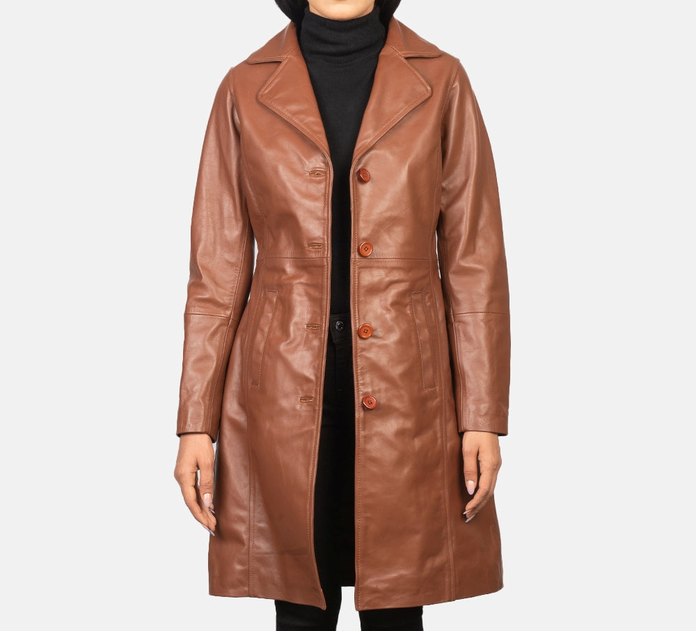 Women's Genuine Leather Long Coat - Leather Trench for Girls - Luxury Leather Duster Coat