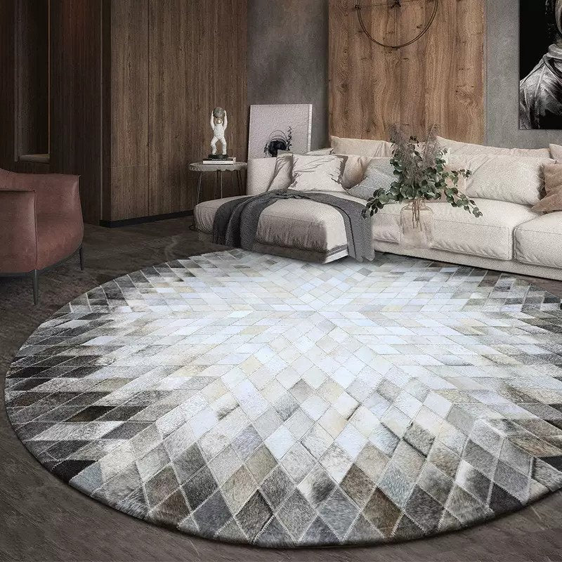 Handmade Hair-On Cowhide Round Rug – Premium Patchwork