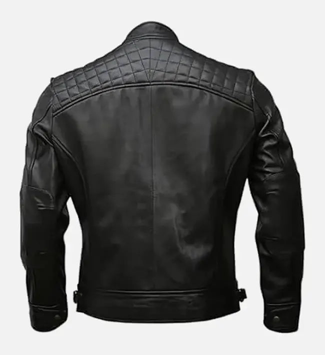 Genuine Sheepskin Timber Style Padded Shoulder Black Leather Jacket