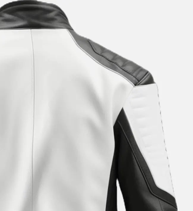 Men’s Sheepskin Leather Jacket – Black & White Contrast Color Blocking