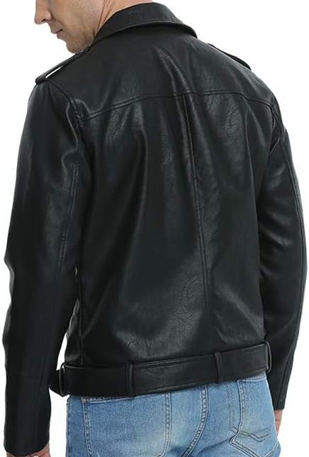 Men's Black Leather Jacket - Classic Biker Style, Genuine Leather, Casual Outerwear