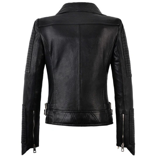 Women's Luxury Lambskin Leather Jacket - Meredith's Biker style jacket, Girls Slim Fit Cafe Racer Jacket