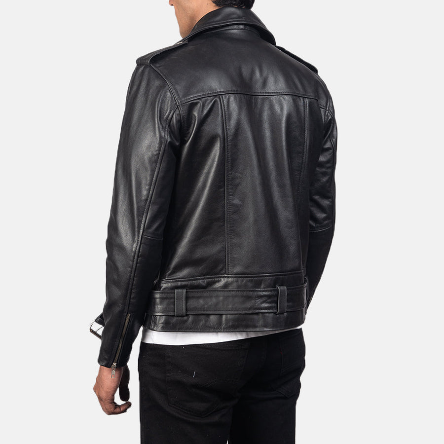 Genuine Cowhide Black Biker Leather Jacket For Men