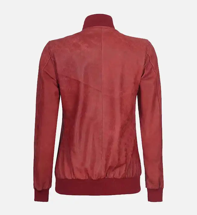 Women’s Sheepskin Rib Knit Style Leather Red Bomber Jacket