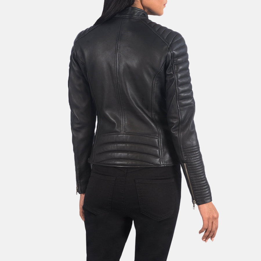 Sheepskin Genuine Leather Biker Jacket With Band Collar