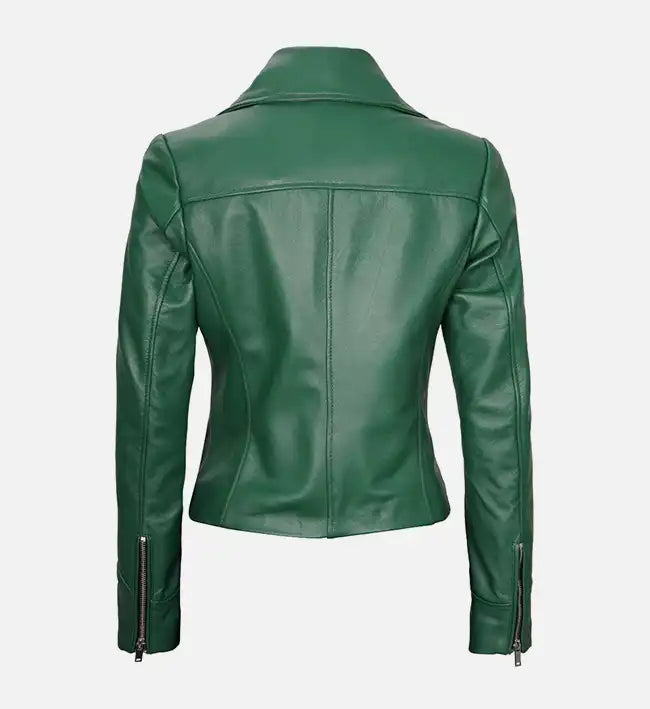 Women’s Signature Sheepskin Leather Biker Jacket – Green, Pink & White