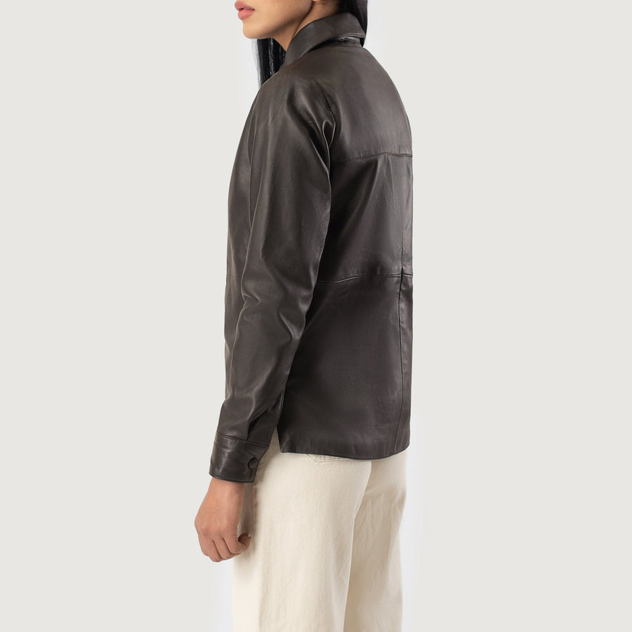 Women’s Sheepskin Leather Jacket with Shirt Collar