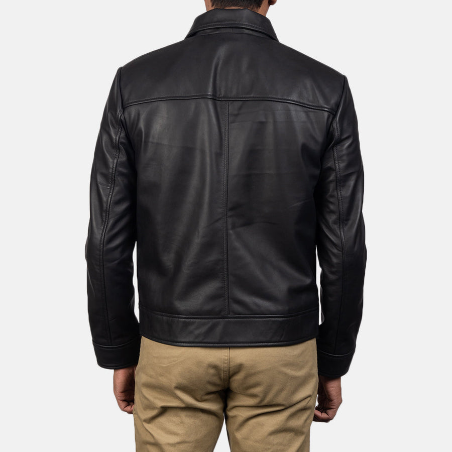 Men’s Sheepskin Leather Rider Jacket with Shirt Collar – Semi-Aniline Finish