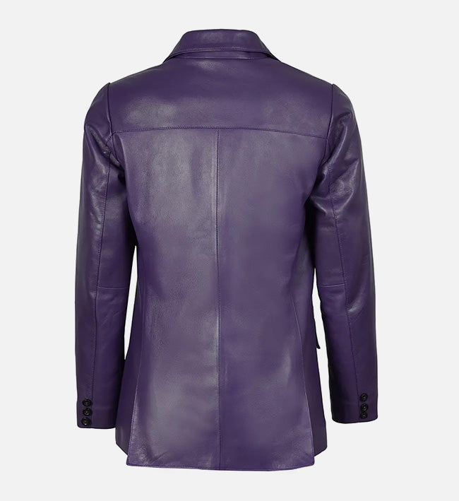 Women’s Sheepskin Two Button Real Leather Blazer – Red & Purple with Notched Lapel Collar