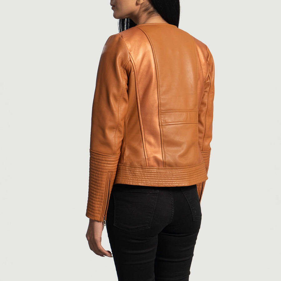 Women’s Tan Brown Sheepskin Leather Biker Jacket