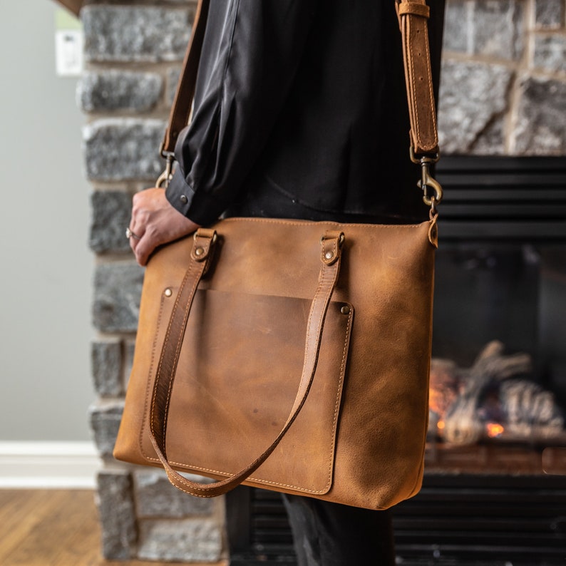 Durable Handmade Leather Tote Bag with Adjustable Shoulder Strap