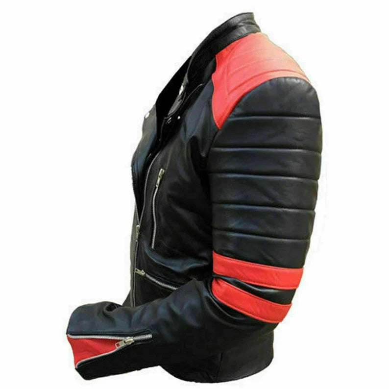 Men's Cafe Racer Biker Leather Jacket - Retro Style Lambskin Leather Jacket - Vintage Motorcycle Jacket